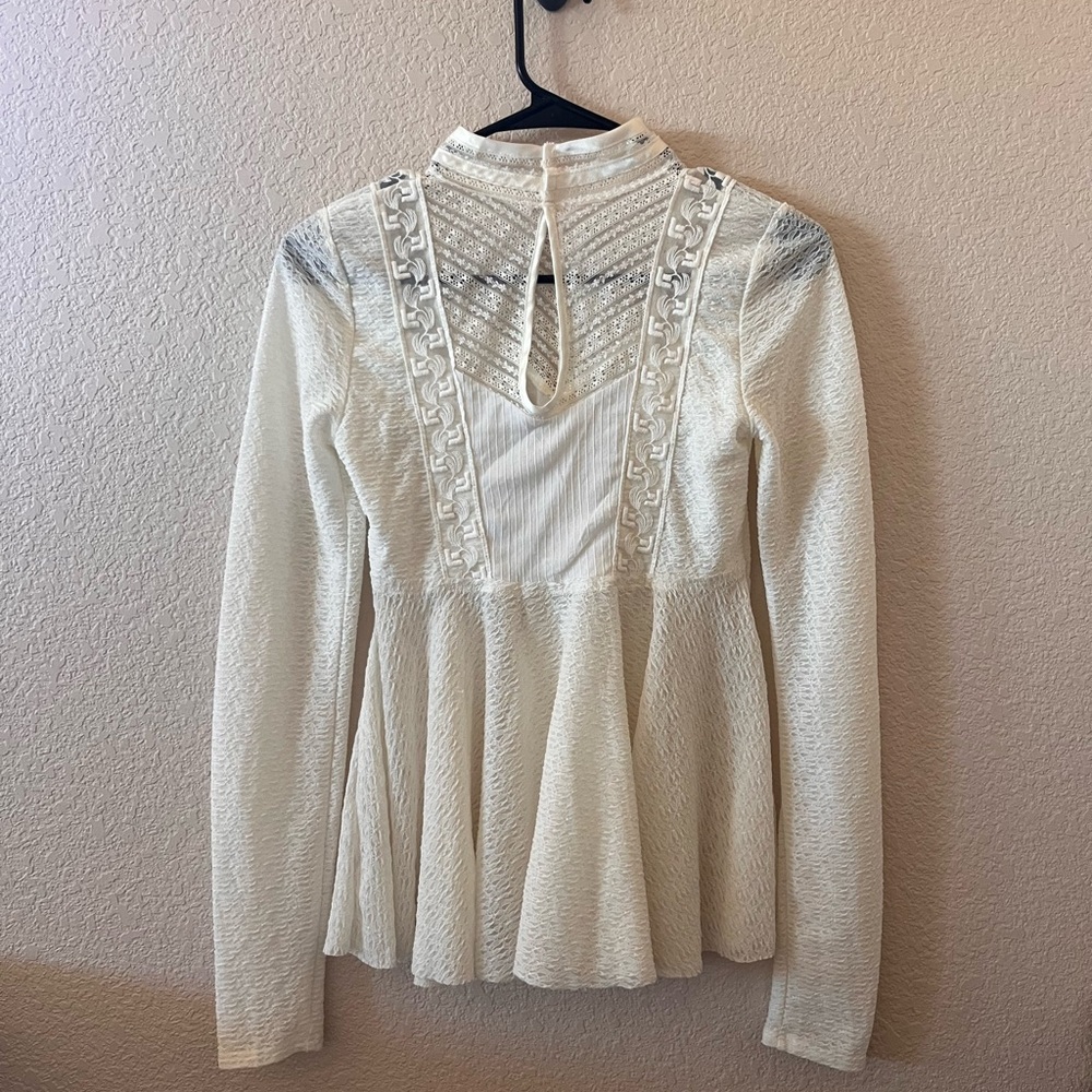 Free People Cream Lace Ling Sleeve Peplum top / Boho Western Cowgirl - Picture 8 of 13